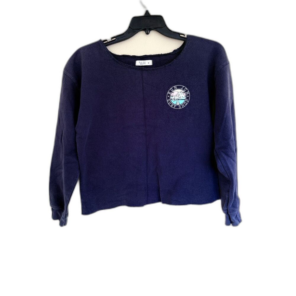 Ron Jon Surf Shop Navy Cropped Sweatshirt Pastel Logo Boxy Fit Size M